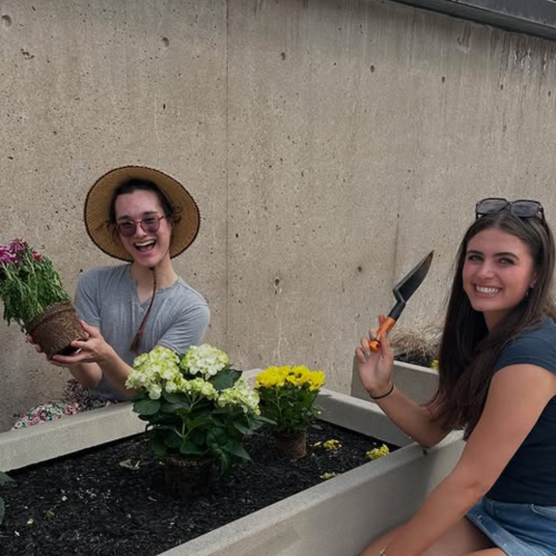 Stouffer Garden Club members planting flowers