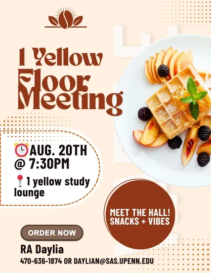 1 Yellow Meeting in 1 Yellow Study Lounge on Aug 20th at 7:30PM
