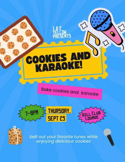 Cookies and karaoke event 9/25 at 7pm in the club lounge