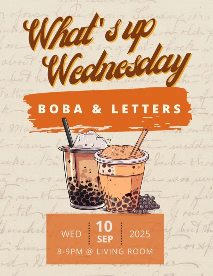 Flyer for Boba 'N' Letters