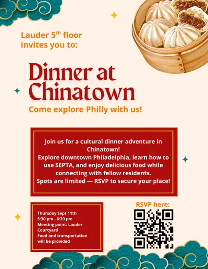 Flyer for 5th floor's event "Dinner at Chinatown"