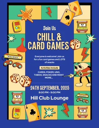 Hill Hangouts: Card Game Night, 8:00-9:00PM, 9/24 @ Club Lounge