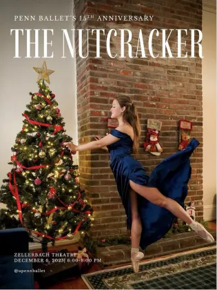 Promotional flyer stating the date and location of the even, and featuring a ballerina against a Christmas tree
