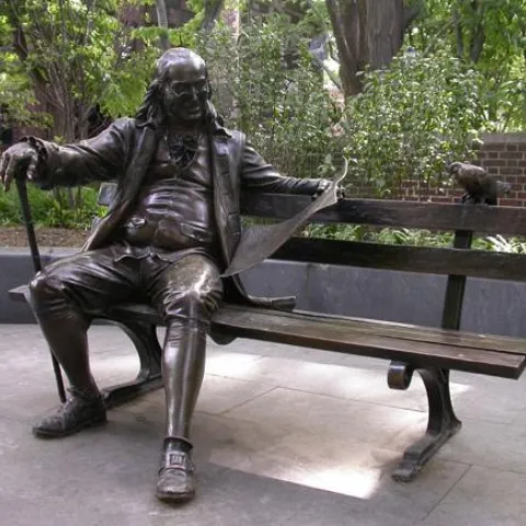 Ben on a Bench&quot;: a statue of Benjamin Franklin on Penn's campus