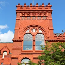 An exterior image of one of Fisher Fine Arts Library's towers