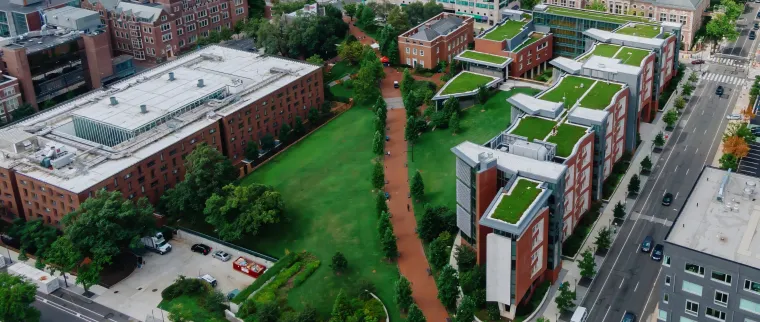 An aerial view of Hill and Lauder College Houses