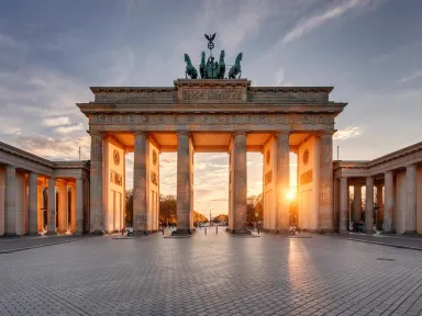 The Brandenburg Gate in Berlin, at sunset