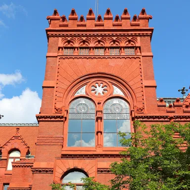 An exterior image of one of Fisher Fine Arts Library's towers
